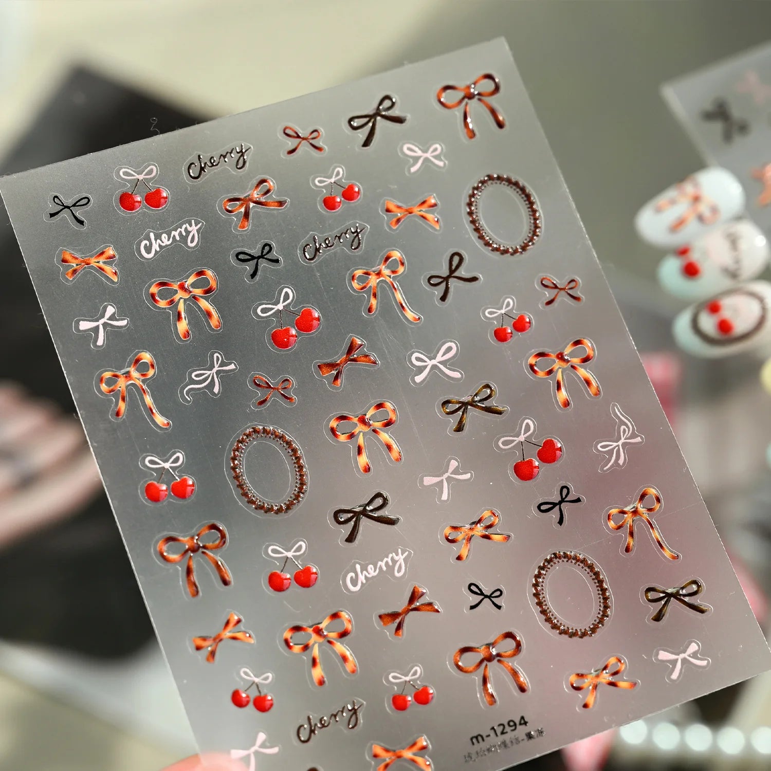 White Pearl Bow French Polka Dot Bow Pearl Heart Pearl Chain 5D Nail Stickers Self-Adhesive Nail Decal Manicure Decor for Women