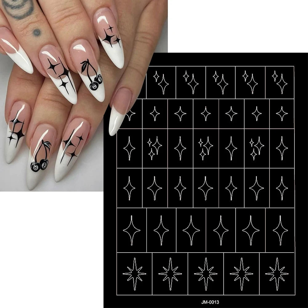 24 Patterns Airbrush Stencils Nail Art Stickers Hollow Butterfly/Flower/Bow/French Line Printing Templates Nail Decal DIY Tools