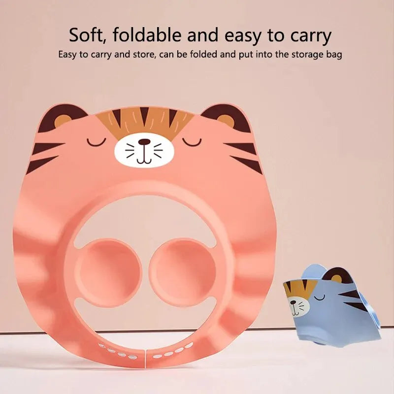 Baby Bath Visor Shampoo Cap Children Kids Shower Soft Cap Adjustable EVA Cap Waterproof Eye Protection Earmuff Headgear Fox Cap