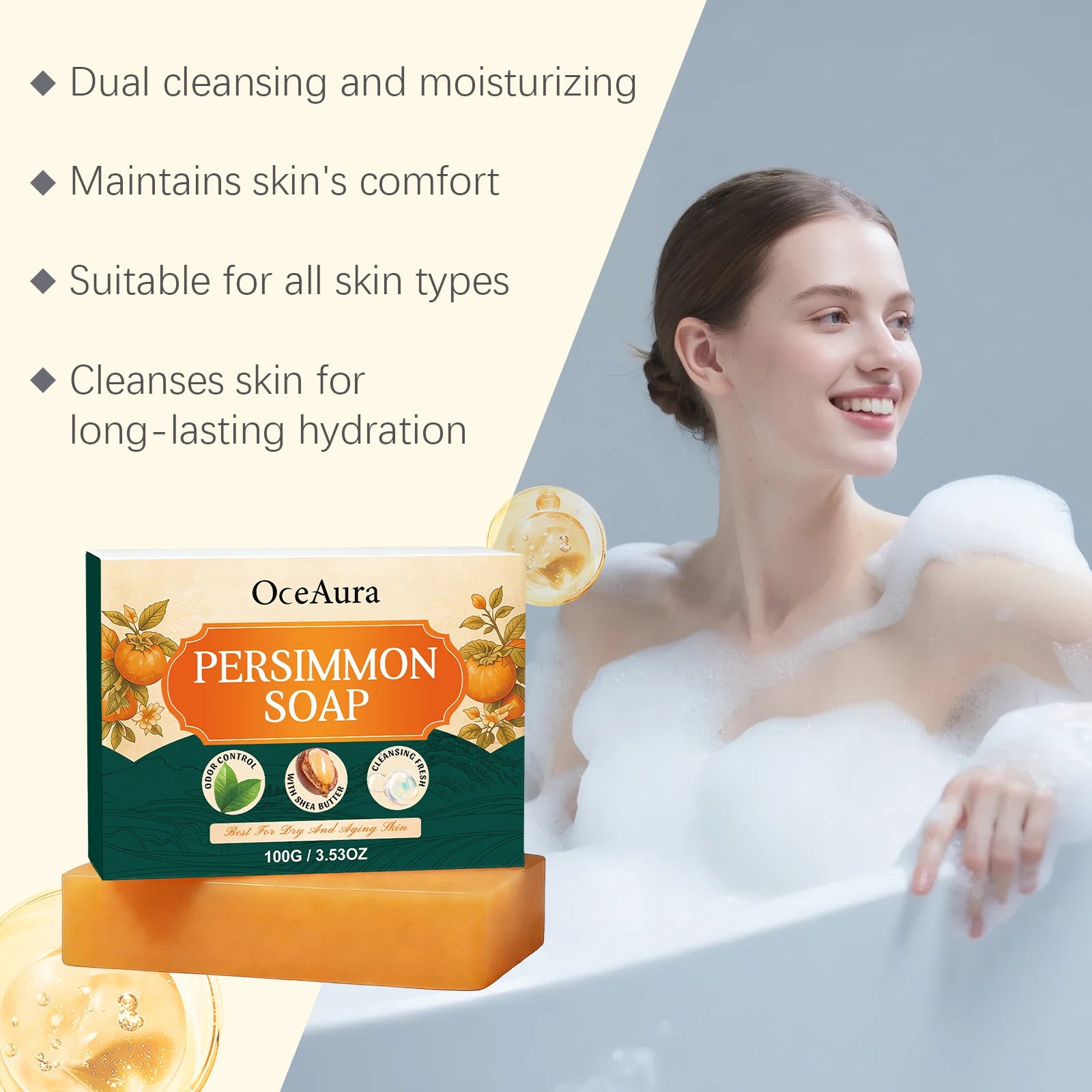Gentle Cleaning Persimmon Soap Moisturizing Without Greasiness Nourishing Shea Butter Body Care Deep Hydration Lock Skin Care
