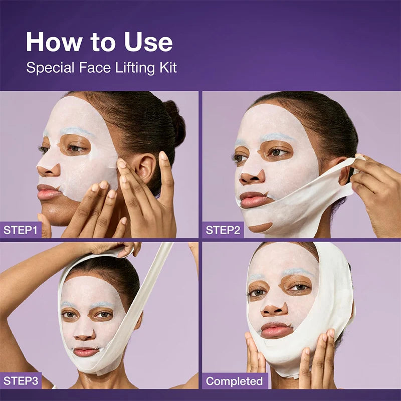 Instant Lifting Full Face Mask With Peptide Collagen Firming Mask For Smooth Defined Looking Skin 4 Sheets With Lifting Band