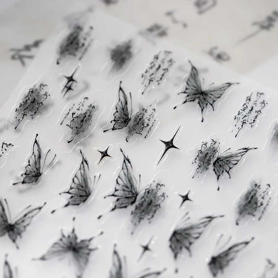 3D Embossed Butterfly Nail Art Stickers Decals Self-Adhesive Nail stickers 5D Black Butterfly Nail Supplies