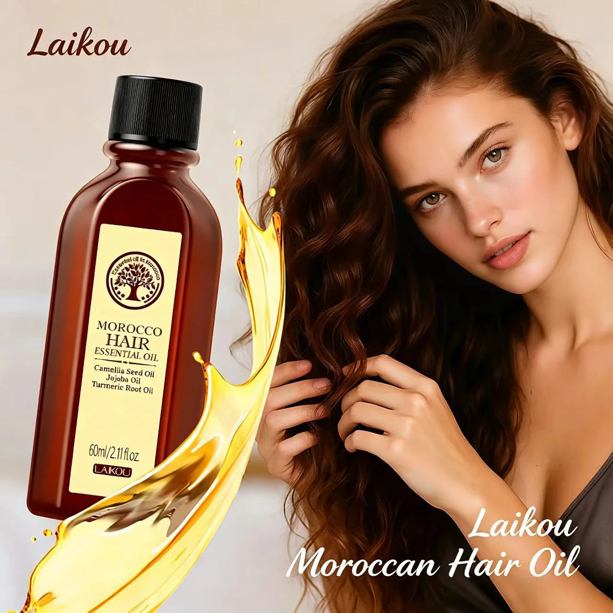 Laikou Morocco Hair Essential Oil 60ml Repair Damaged Hair Anti Frizz Nourishing Smoothing Argan Oil For All Hair Types