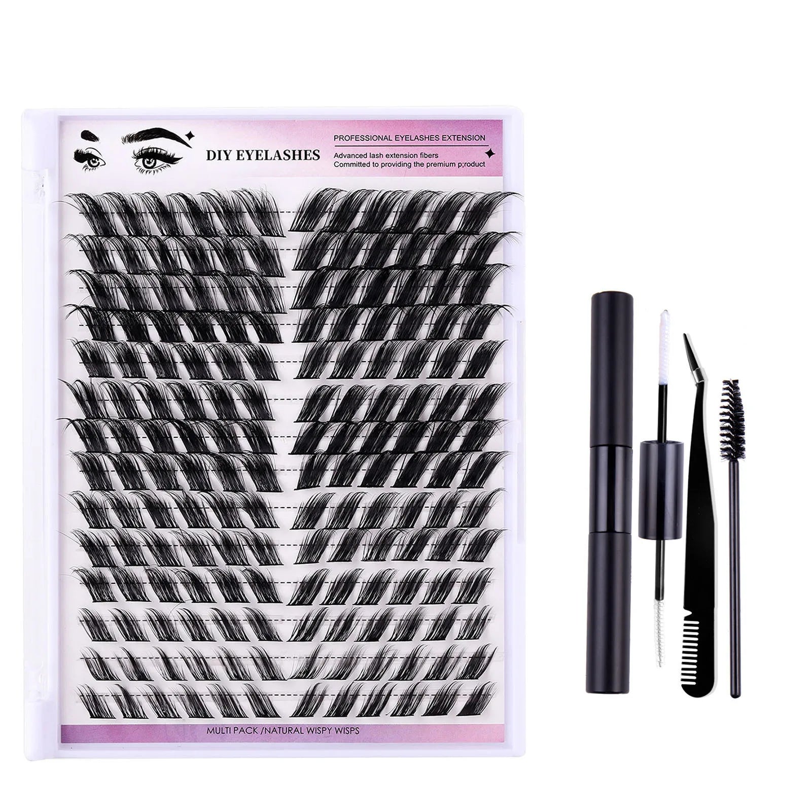 12-18mm DIY cluster Eyelash Extensions Kit Bond and Seal glue set 168row D Curl Individual Lashes for professionals makeup tools