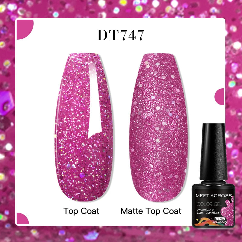 MEET ACROSS 7ml Red Blue Green Metallic Gel Nail Polish Super Bright Mirror Effect Semi Permanent LED UV Gel Nail Art Varnish