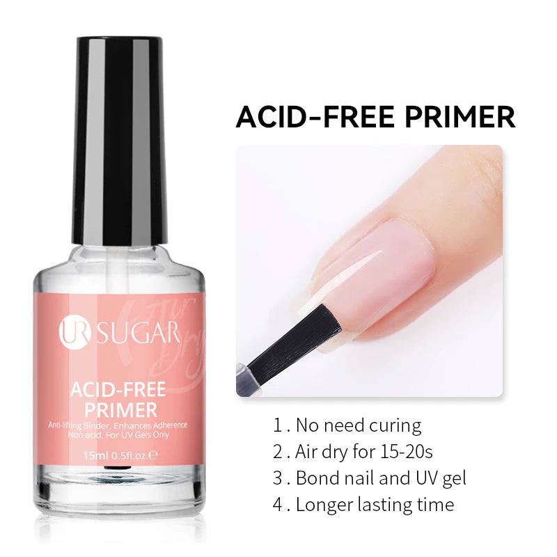 UR SUGAR 15ml Nail Dehydrator and Primer Acid Free Natural Dry Nail Prep for Acrylic and UV Gel Nail Polish Superior Bonding Set