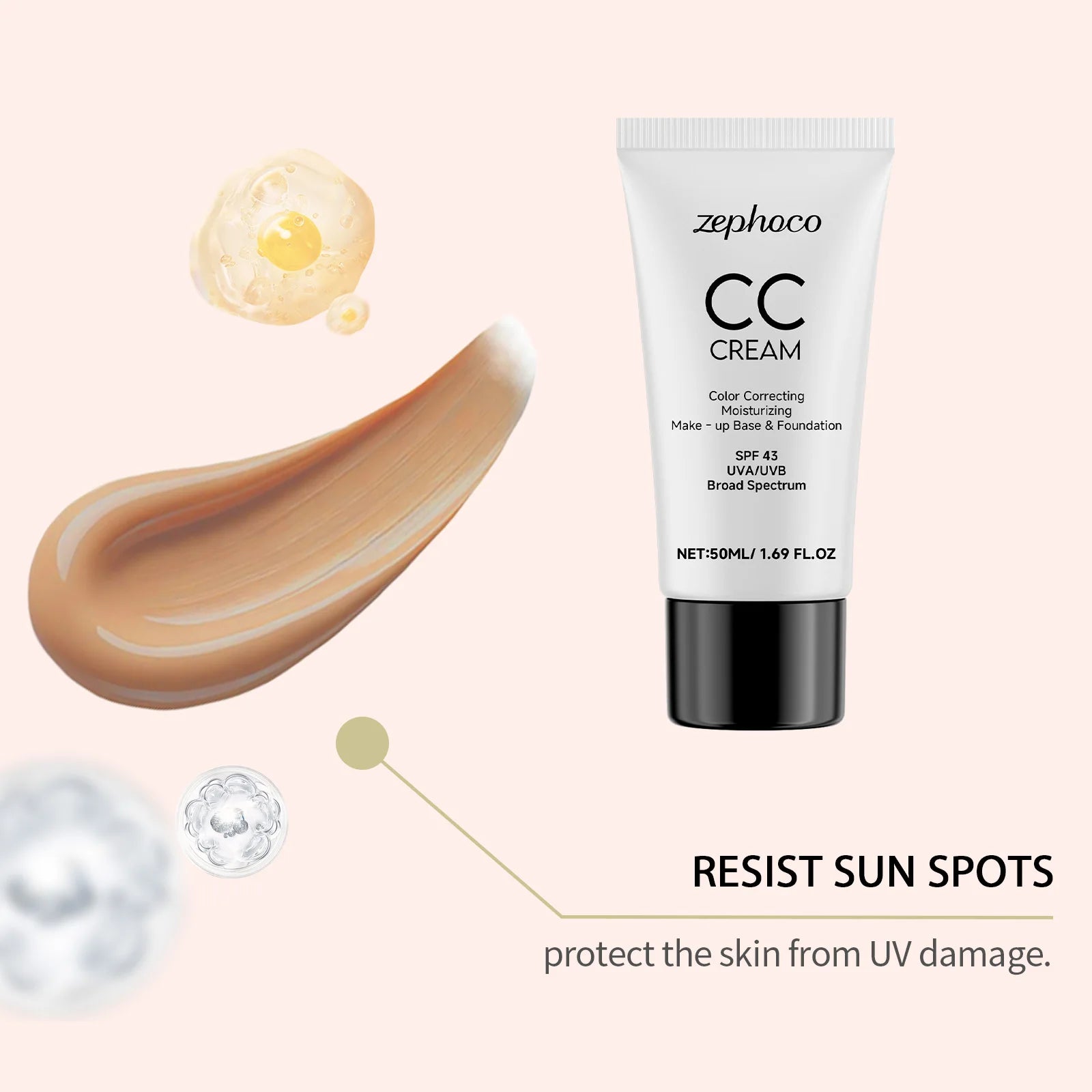 CC Cream Spf 43+ Anti UV Even Skin Tone Oil-Control Full Coverage Cover Blemishe Concealer Waterproof Liquid Foundation Cosmetic