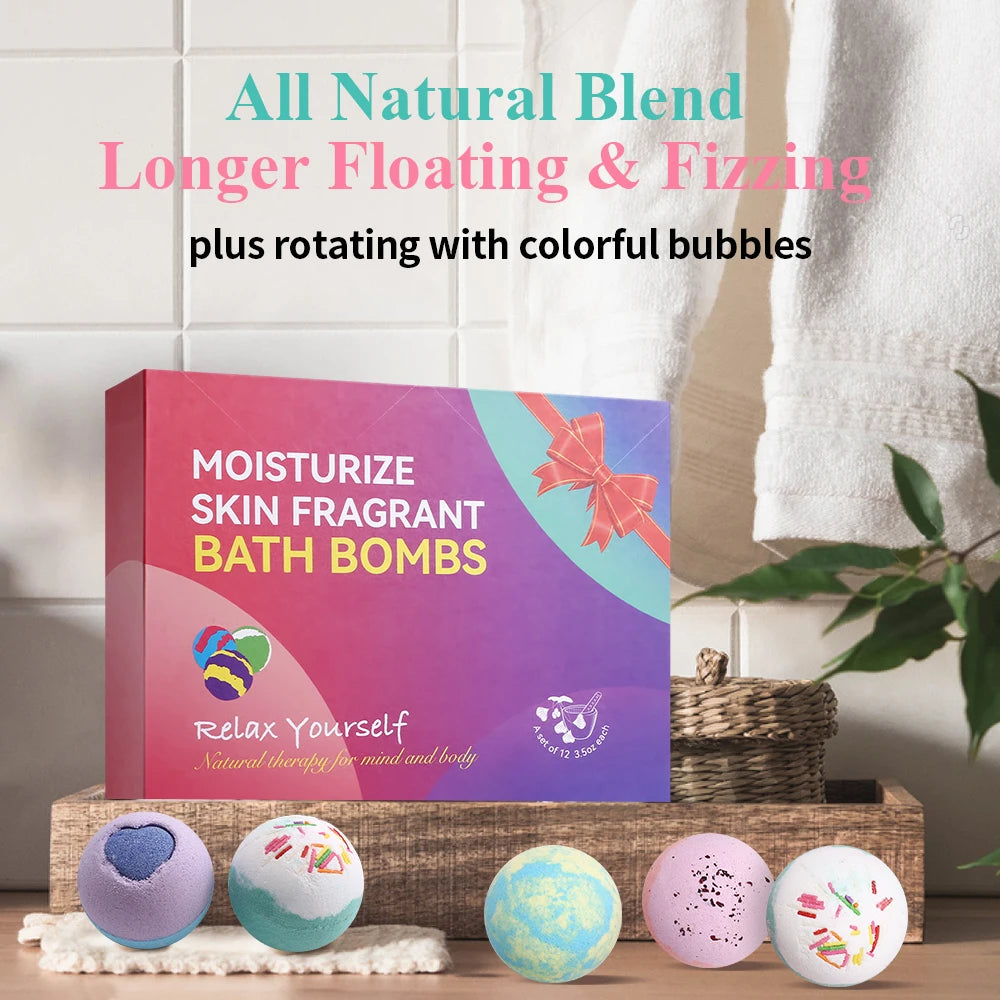 Bath Bombs Gift Set - 12Pack Handmade Natural & Organic Ingredients, Spa Relaxing Gifts for Women & Men, Aromatherapy Bubble Bat