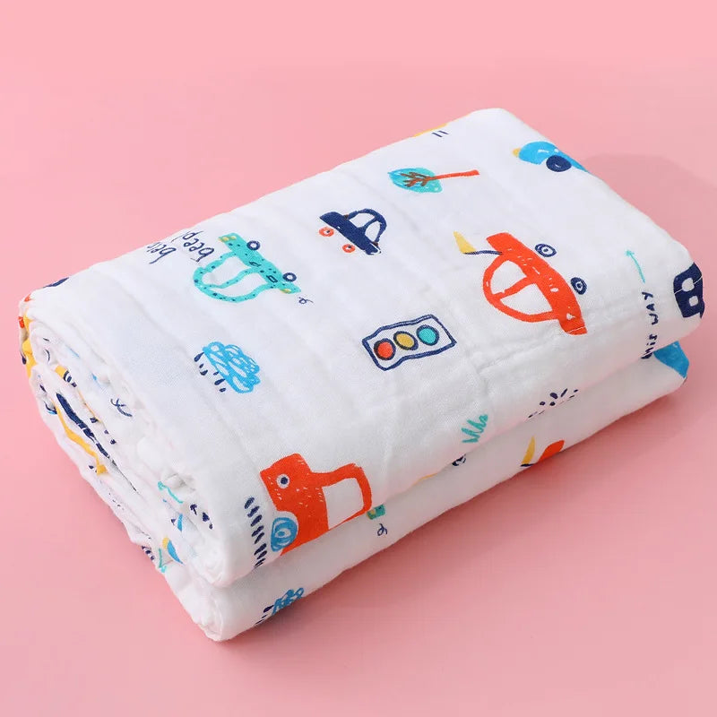 Baby Bath Towel 4-Layer Gauze Cotton Newborn Cartoon Washcloth Blanket Swaddle Blanket for Boy Girl Infant Bath Towel 70 * 90cm