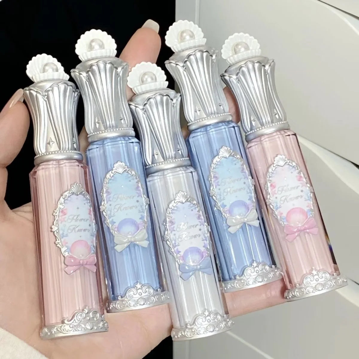 Flower Knows Moonlight Mermaid Clear Lip Gloss Collection Gemstone Lip Glaze Nourishing Mirror Lip Plumber Gloss Makeup 3.5ML