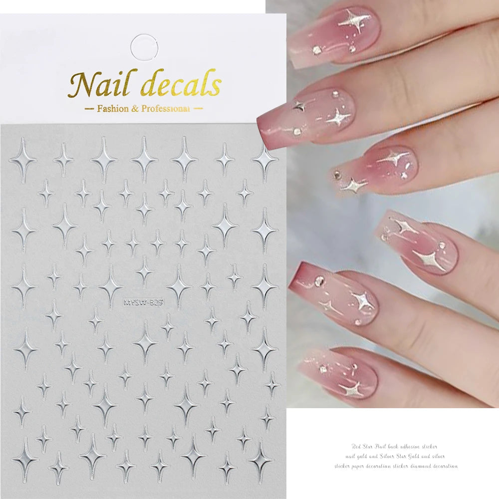 1pcs Star-Themed Nail Art Stickers 3D Self-Adhesive Plastic Decals With Glitter Finish Anime Rectangle Shape Ideal For DIY Nails