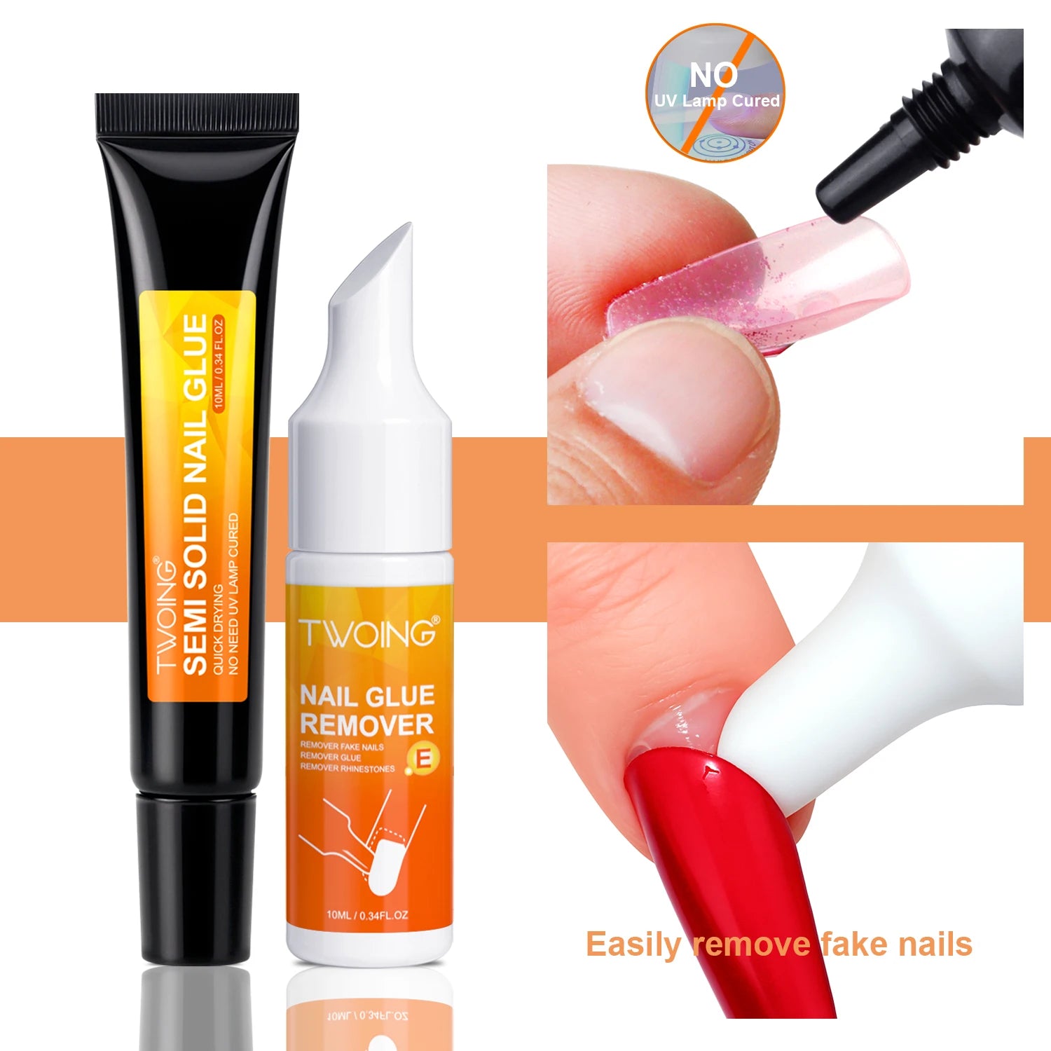 Twoing Nail Glue & Remover Set –Quick-Dry Super Strong Adhesive for Press-On Nails,Rhinestones&Acrylic Nails,No UV Curing Needed