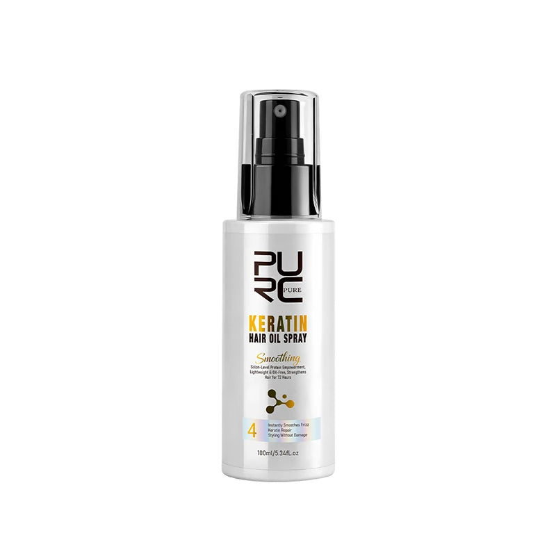 PURC Keratin Hair Oil Spray Salon Keratin Infusion Anti-Frizz Repair Shiny NonGreasy Lightweight 72H Smooth Dry Frizzy Hair Mist