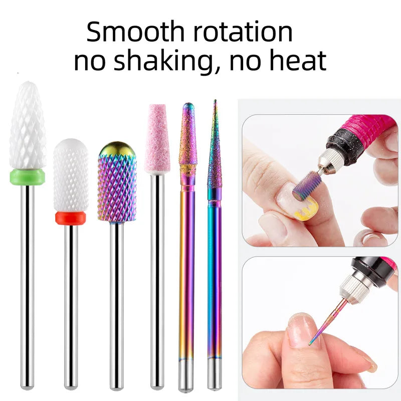 30pcs Nail Drill Bits Ceramic Diamond Cuticle Efile Tungsten Carbide Milling Cutter for Manicure Remover Acrylic Gel Nail Tools