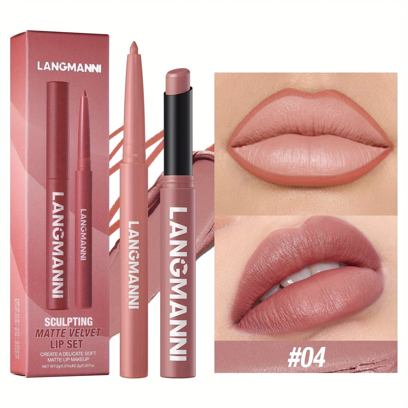 Oblique Rotating Matte Lipstick Lasting & Matte Lip Liner 2 Combination Set