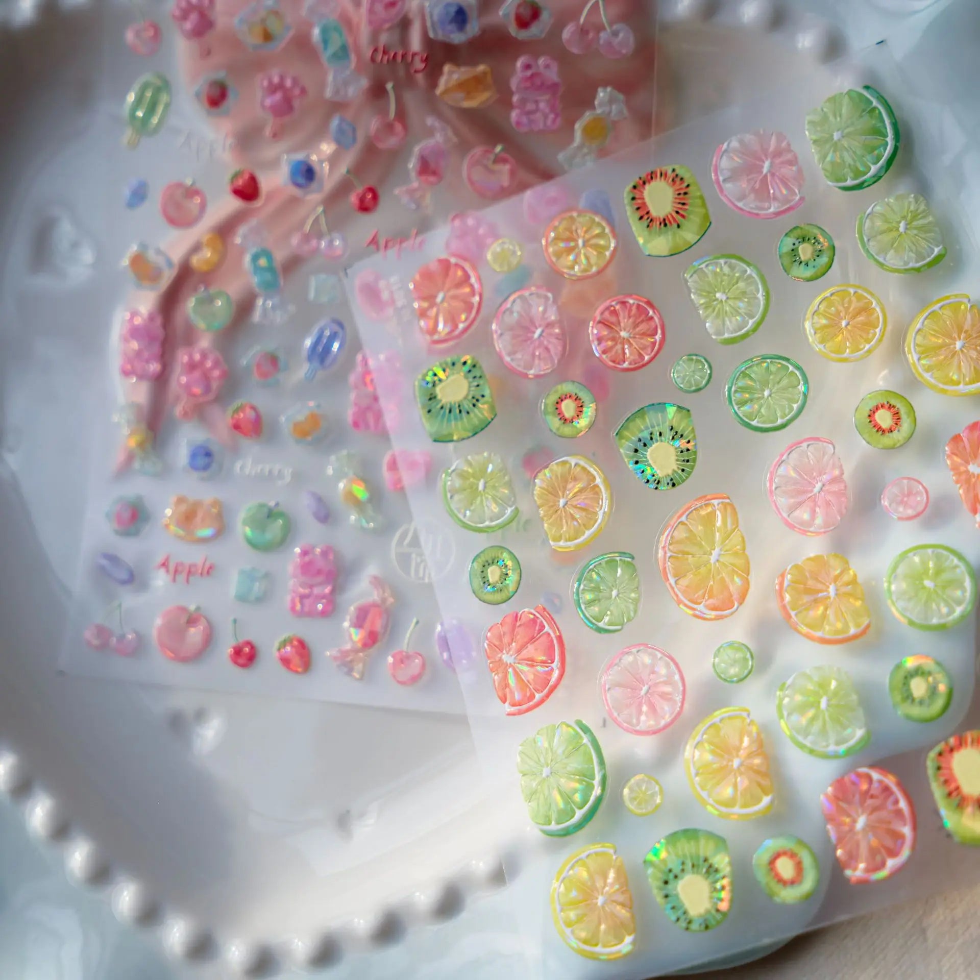 Colored Lemon Jelly Nail Stickers 5D Sweet Fruits Cartoon Calw Bear Candy Self Adhesive Nail Art Stickers DIY 3D Cute Nail Parts