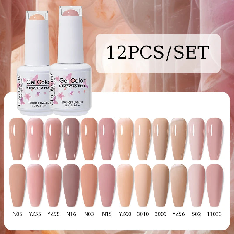 Clou Beaute 12pcs Gel Nail Polish Manicure Set Color 15ml White Glass Bottle Nail Art Kit Vernis Semi Permanent Nail Art Varnish