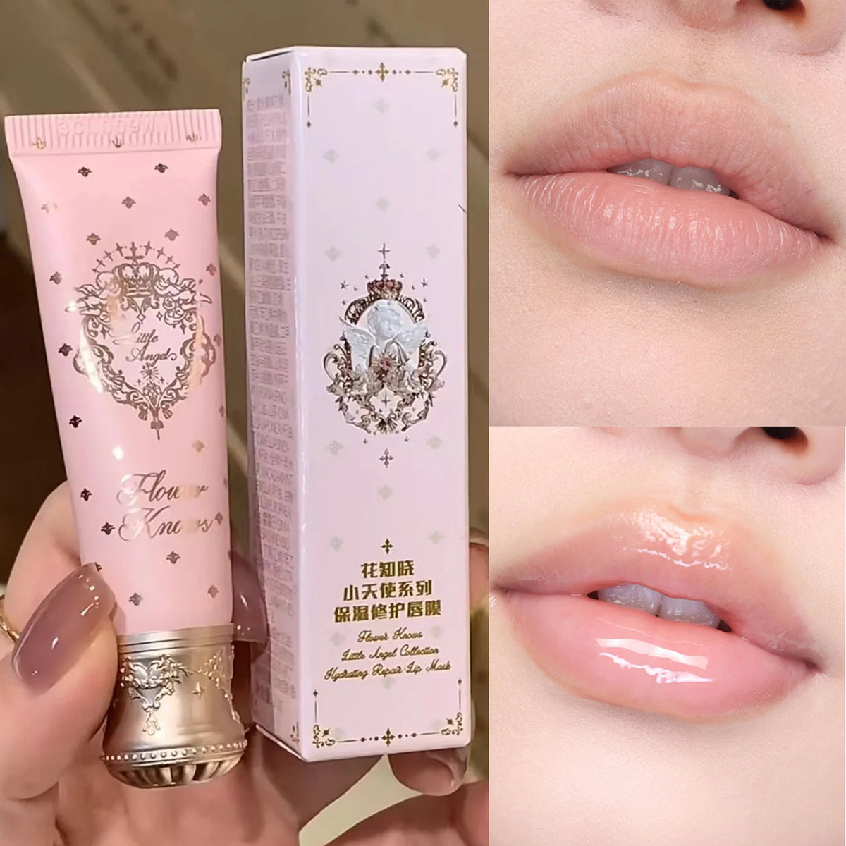 Flower Knows Little Angel Vegan Repair Lip Mask Hyaluronic Acid 24H Hydration Tinted Lip Care Lightweight Glossy Finish