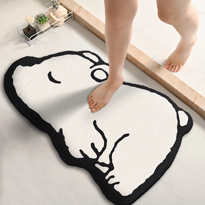 Cartoon Shaped Bathroom Absorbent Foot Mat Shower Room Anti-slip Floor Mat Flannel Printed Dirty Resistant Entrance Mat