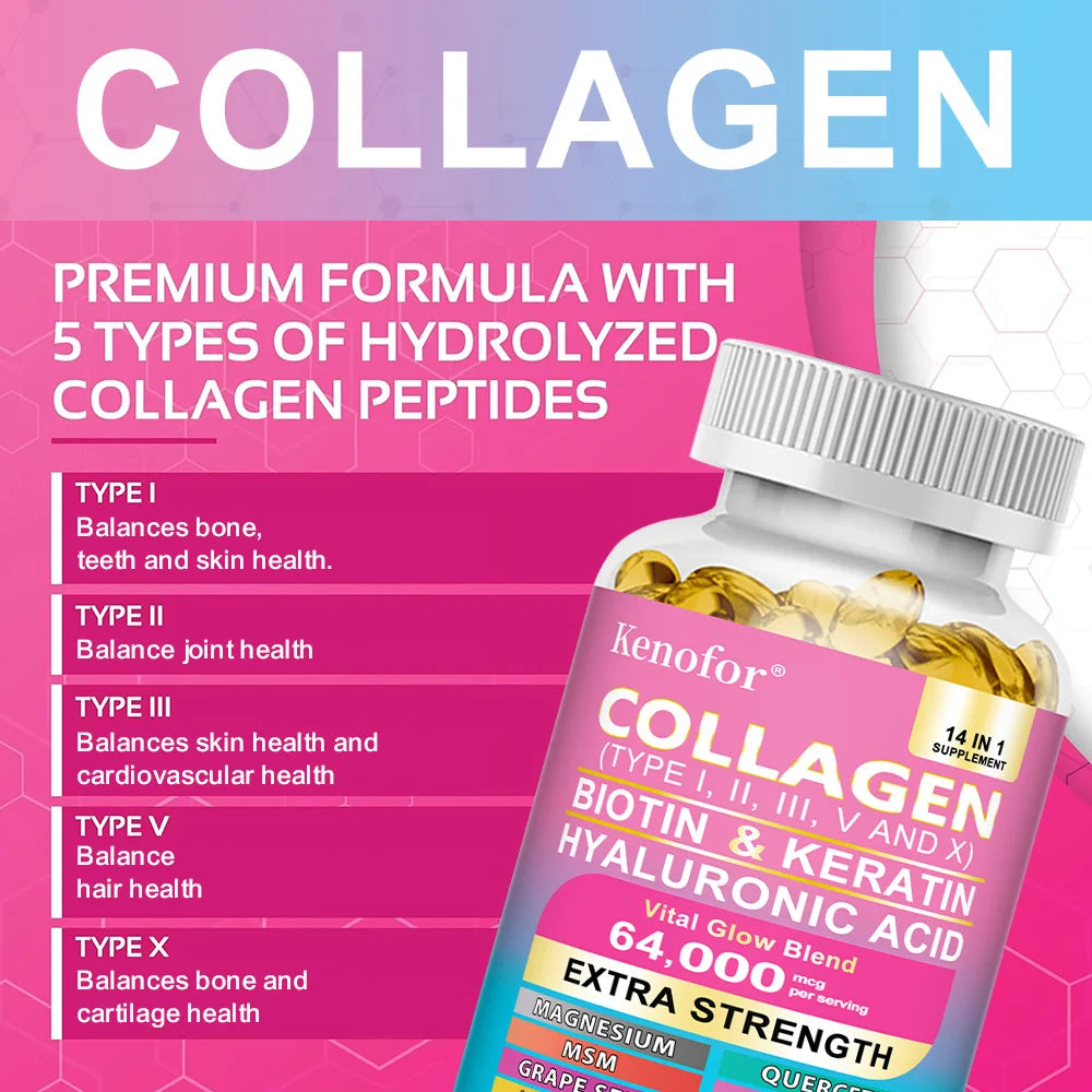 Complex Collagen Capsules, Brighten Skin Tone, Helps Joint, Cartilage & Cardiovascular, Hair, Nails, Digestive Health Supplement