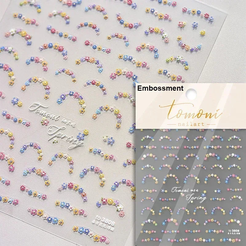 1 pc 5D sunflower nail stickers rose daisy cherry blossom self-adhesive nail art stickers oil painting style decorative sticker