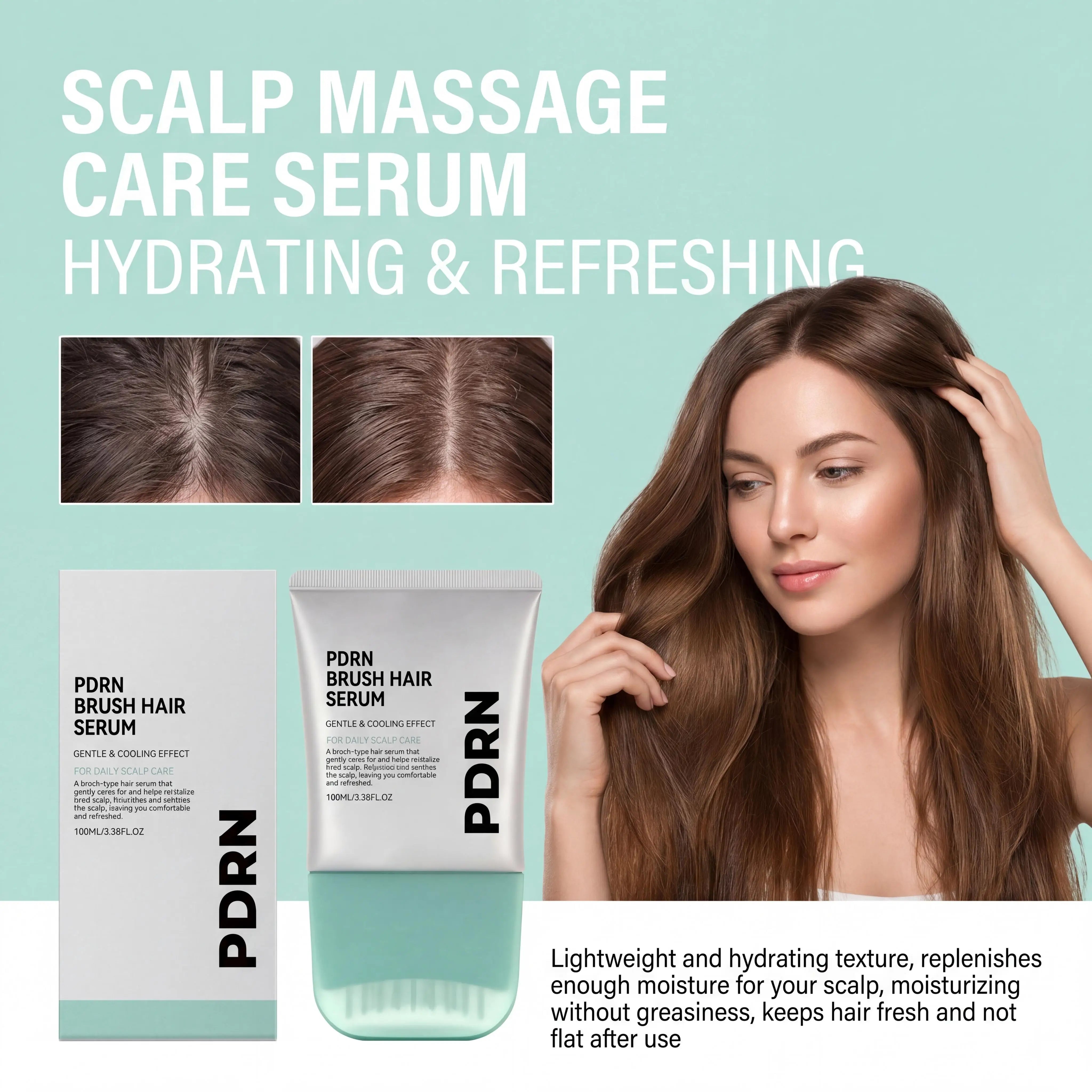 PDRN Hair Serum With Built-In Brush,Strengthen Hair Root Anti Hair Loss Improve Scalp Environment Daily Head Care Scalp Massager