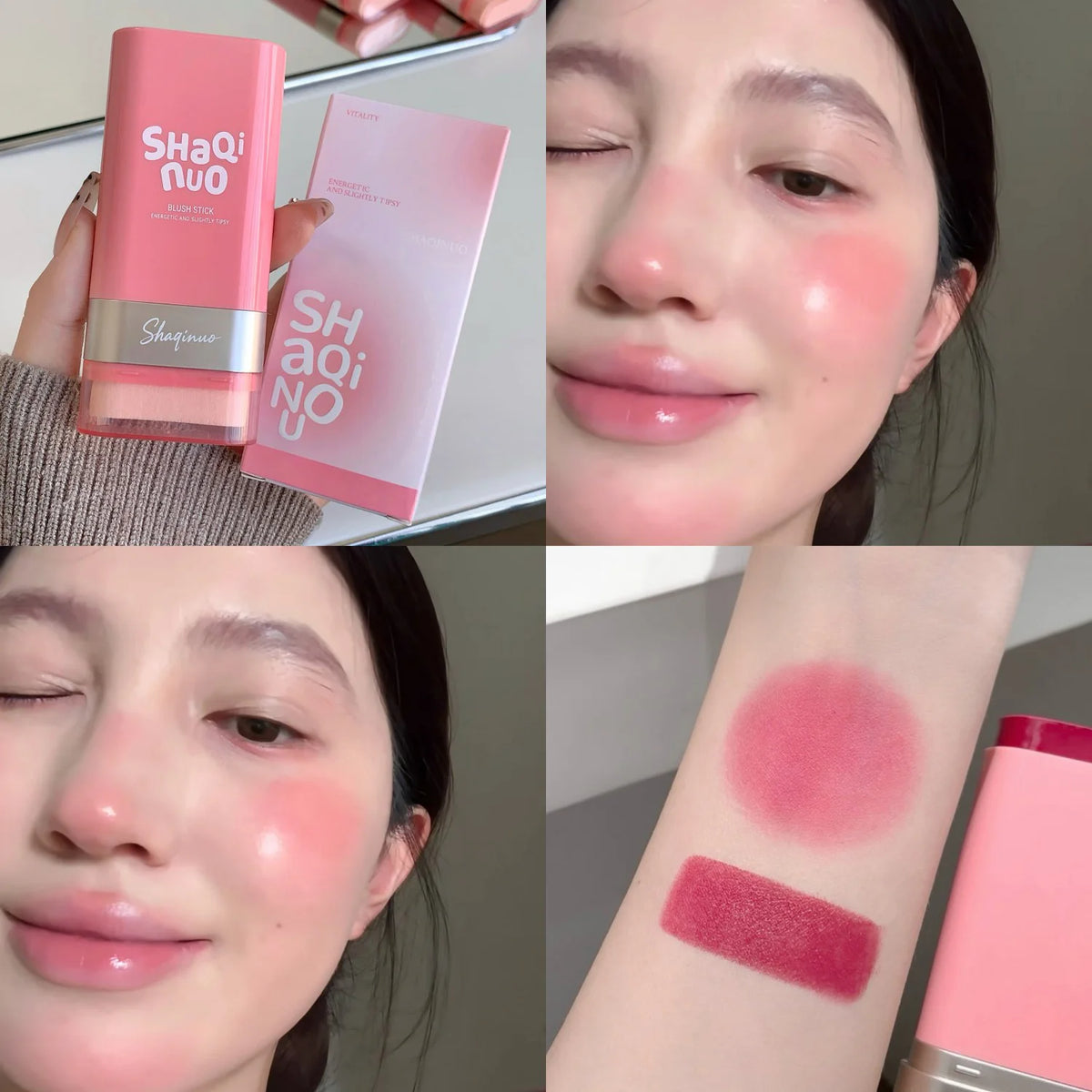 SHAQINUO Large-capacity High Color Rotating Blush Cream Stick 13g Moisturing Natural Long-lasting Waterproof Non-Removing Blush