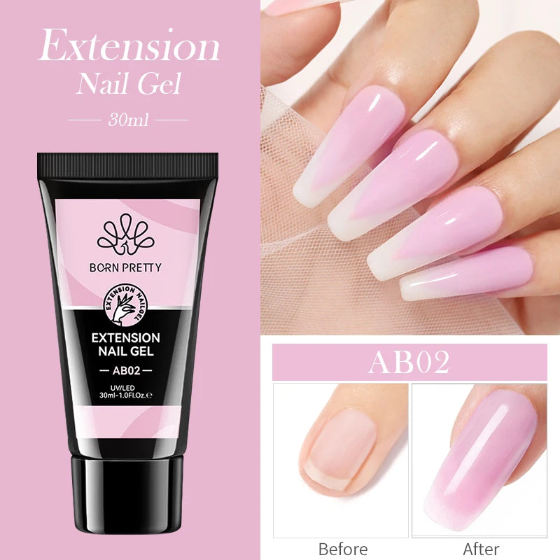 BORN PRETTY 30ml Nail Extension Gel Glitter Soak Off Nail Acrylic Crystal Building UV Gel for Nails Quick Extension Manicure