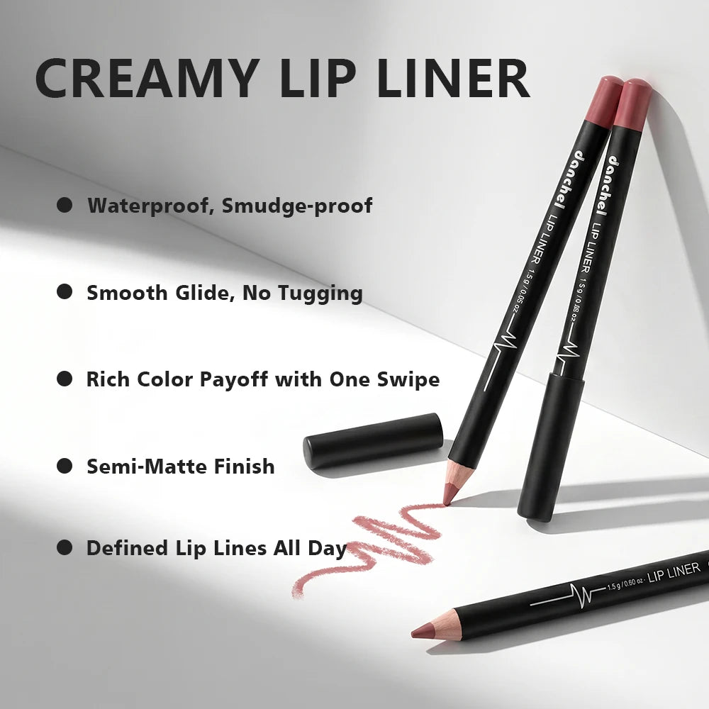 12 Colors Semi-Matte Lip Liner Pencil Set Color Rendering Easy Makeup Waterproof Smudge-proof Durable Lip Makeup Cosmetics