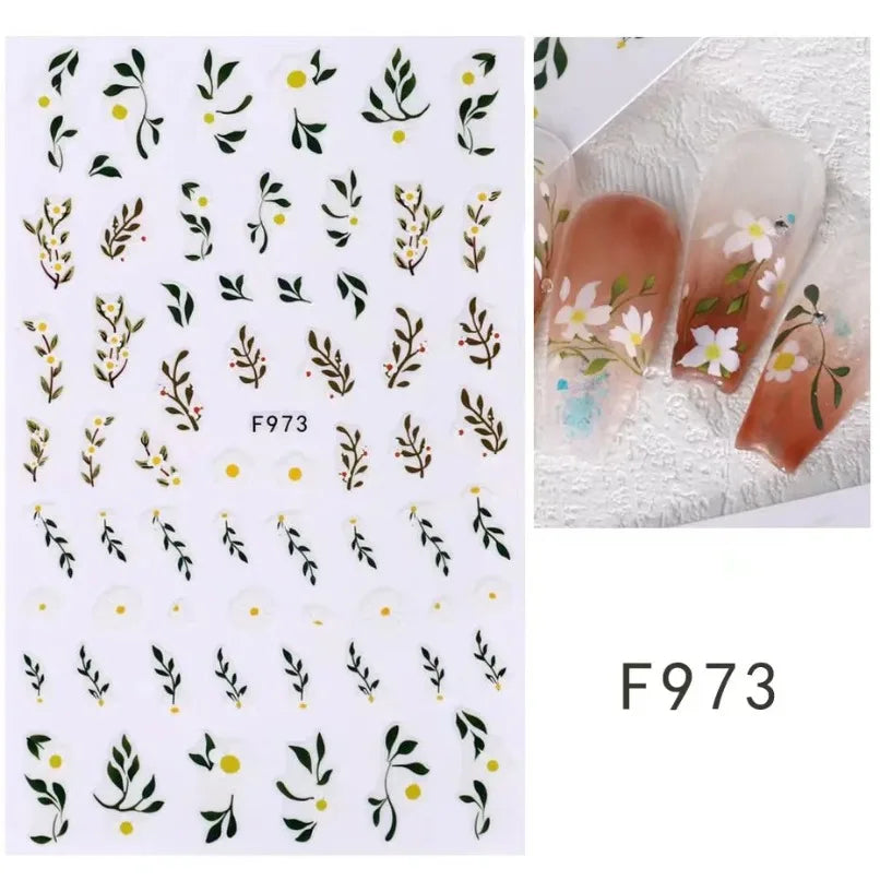 3D Flower Petal Nail Stickers Purple Pink Tulip Leaf Clover Summer Avocado Fruit Geometric Line Floral Manicure Decoration