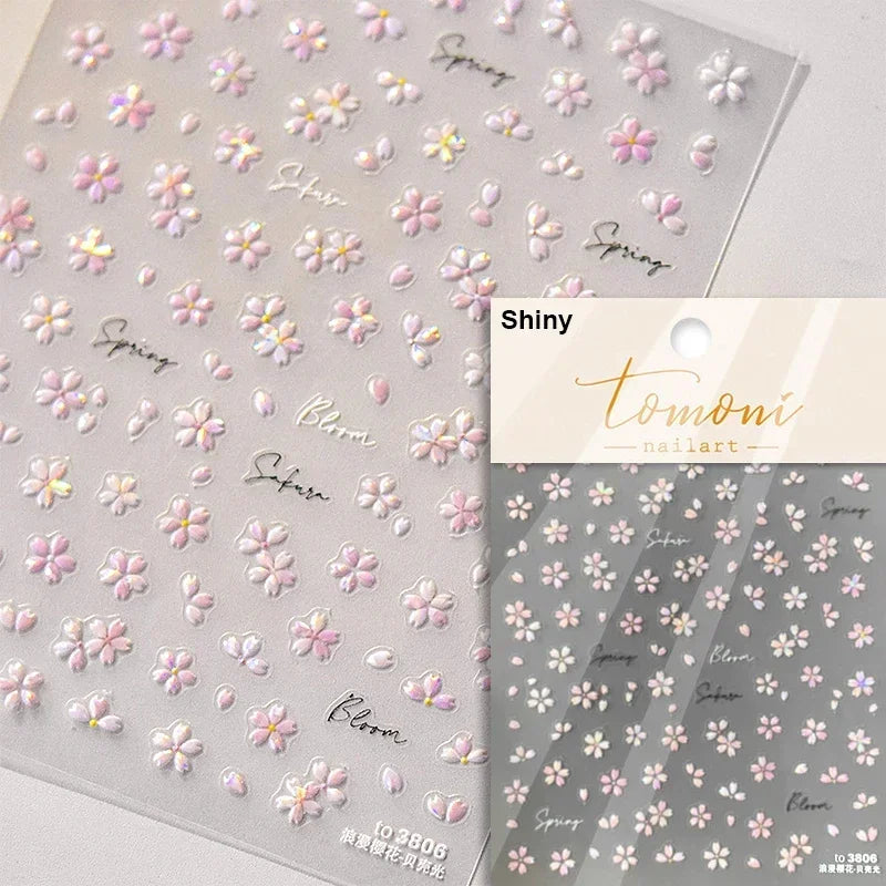 1 pc 5D sunflower nail stickers rose daisy cherry blossom self-adhesive nail art stickers oil painting style decorative sticker