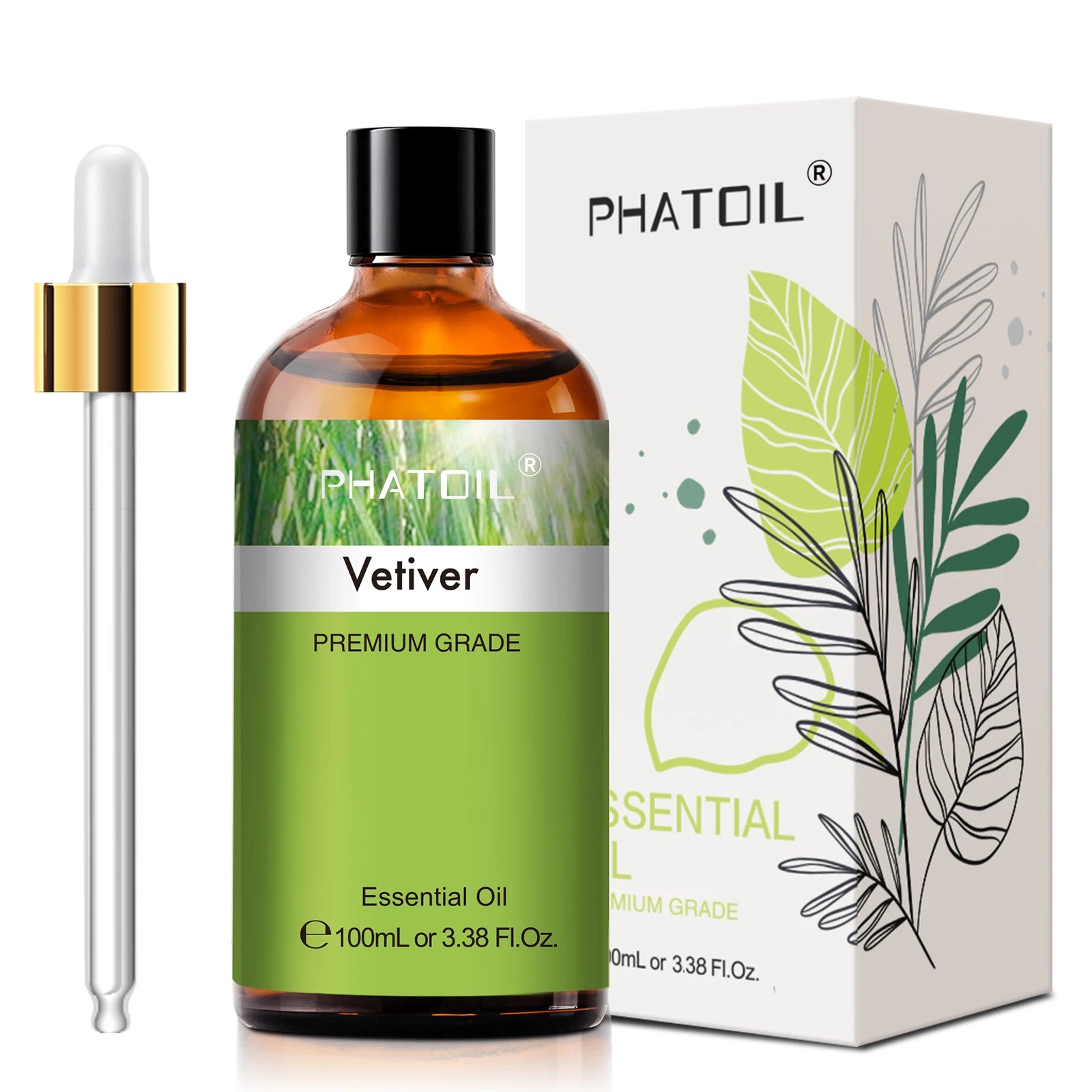 PHATOIL 1PCS Vetiver Essential Oil For Aromatherapy Candle Making 5ml/10ml/30ml/100ml Natural Plant Aroma Essential Oils