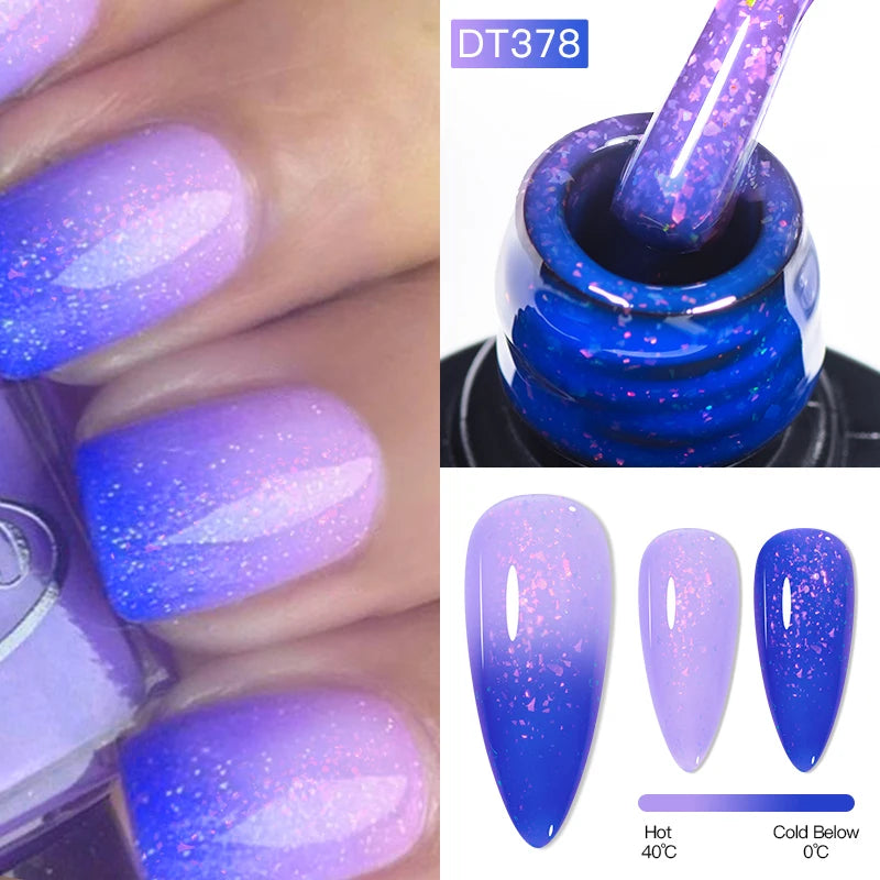 MEET ACROSS 7ml 36Colors Glitter Thermal Gel Nail Polish 3 Colors Changing Soak Off Gel Winter Semi Permanant Nail Art Varnish