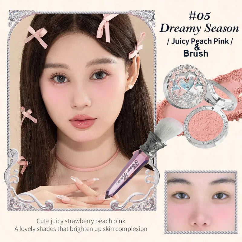 Flower Knows Swan Ballet Velvet Embossed Blush Matte Makeup Pressed Blusher Powder Pallet Women Gift Set
