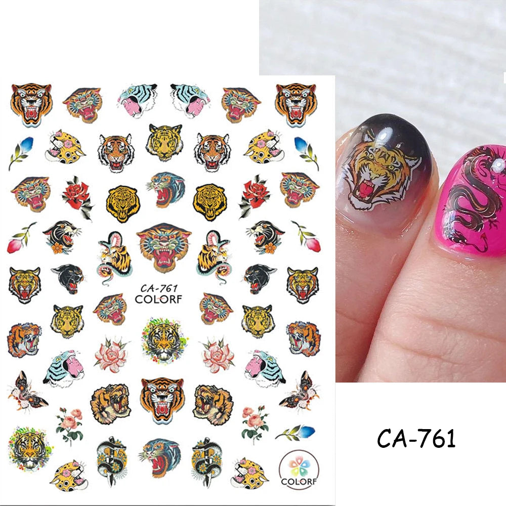Press on Nails Tiger Symbol Nails Decals Design Fierce Wild Animal Leopard Decoration Manicure Stickers Nails Accessories Tools