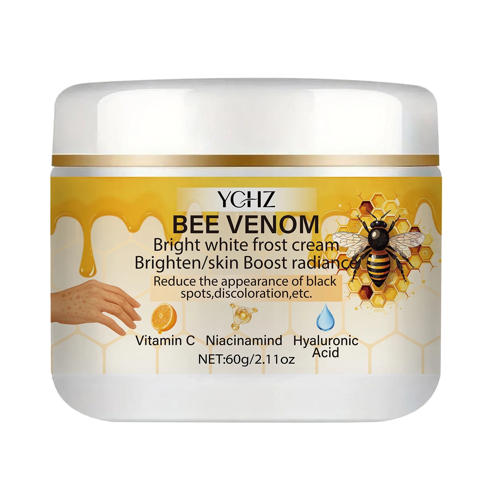 Bee Venom Brightening Cream, Evens Out Skin Tone, Eliminates Dark Spots and Dullness - Non-Greasy, Suitable for Both Men and Women - Whitening and Moisturizing Cream, for Day and Night Use - 60g