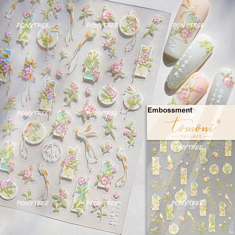 Elegant Pink Purple Flower Rose Colourful Gentle Petal Peach Blossom Metal Shiny Self Nail Art Sticker Decoration Manicure Decal