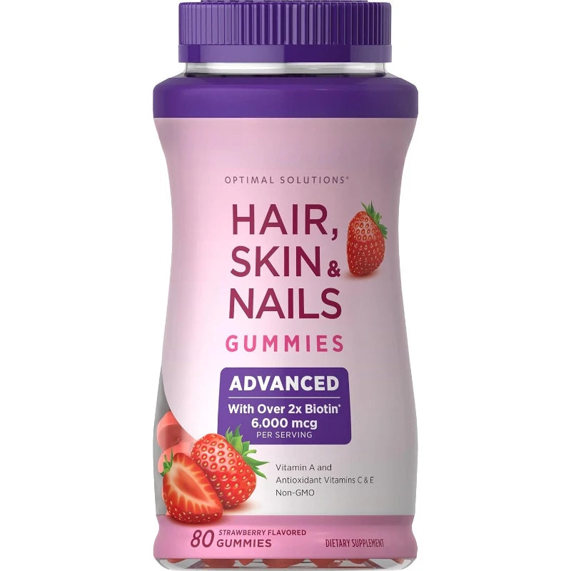 Biotin Gummie Strawberry Flavor with 6000Mcg Biotin & Vitamin Support Healthy Hair Skin and Nails 80pcs Nutritional Supplement