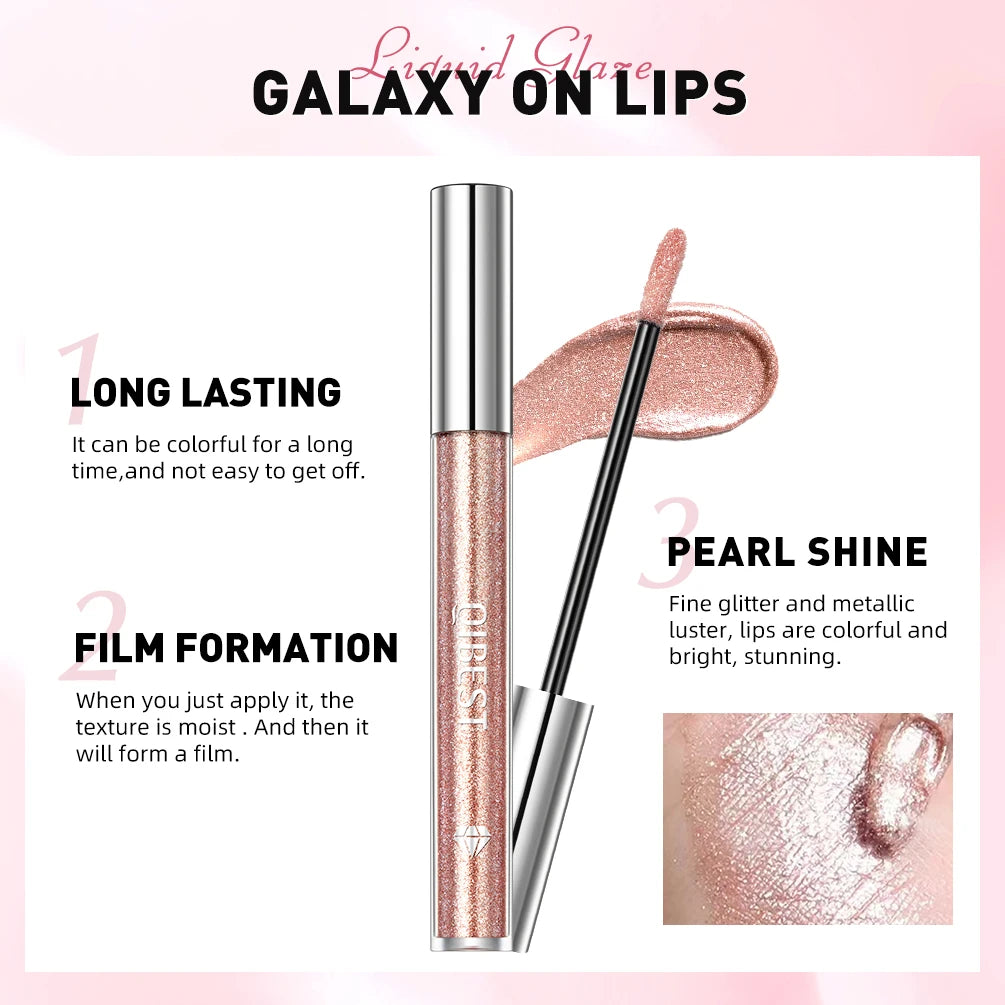 QIBEST Glitter Diamond Liquid Lipstick Waterproof Long Lasting Pearl Shiny Lip Gloss Metal Charming Women Lip Makeup 6 Colors
