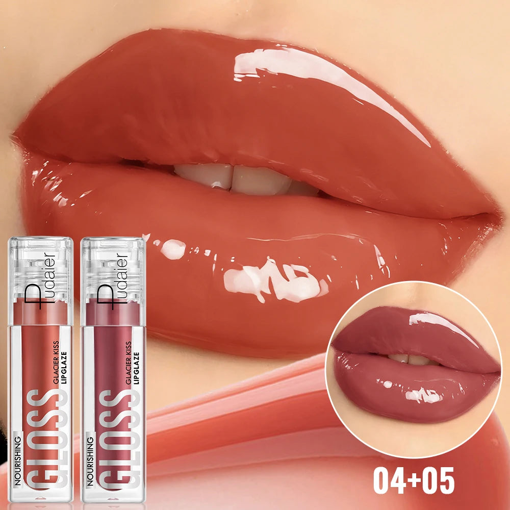 2Pcs Hydrating Glass Lip Gloss Set Plumping Waterproof Long Lasting Non-sticky Lip Tint