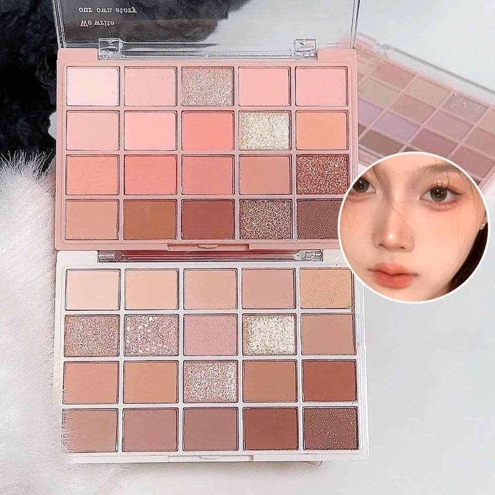 20-Color Warm Eyeshadow Palette – Romantic Smoky & Rose Tones, Matte & Glitter, High-Pigment, Smudge-Proof, Beauty Makeup