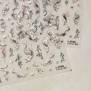 5D Kawaii Ink Wash Fairy Fox Dragon Loong Nail Art Stickers Cartoon Star Animals Backglue Nail Decoration Decals Accessories