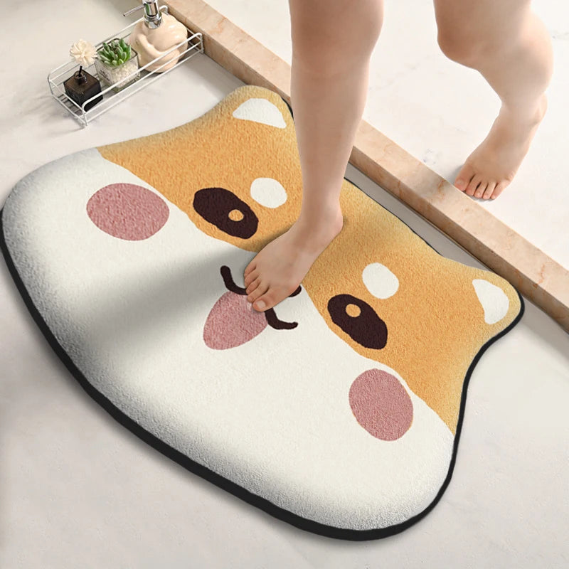 Cartoon Shaped Bathroom Absorbent Foot Mat Shower Room Anti-slip Floor Mat Flannel Printed Dirty Resistant Entrance Mat