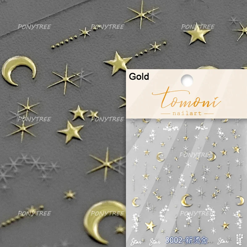 Geometric Lines Star Love Heart Chain Silver Gold Lava Letter Flower Growth Ring Number 5D DIY Nail Art Stickers Manicure Decals