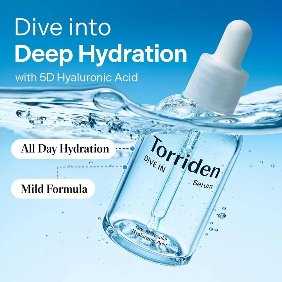 Torriden DIVE-IN Low-Molecular Hyaluronic Acid Serum 50ml,Featherlight,Moisture Retention Aid,Korean Skincare,for Korean Makeup