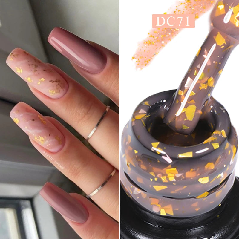 MTSSII 7ml Gold Foil Glitter Rubber Base Gel Self-leveling Semi Permanent Soak Off UV LED Gel Varnish For Nails Manicure