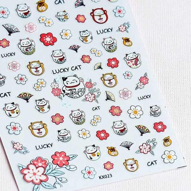 Golden Lucky Cat Nail Art Decorations Stickers Good Luck Gong Xi Fa Cai 5D Self Adhesive Nail Decals Wholesale Dropshipping