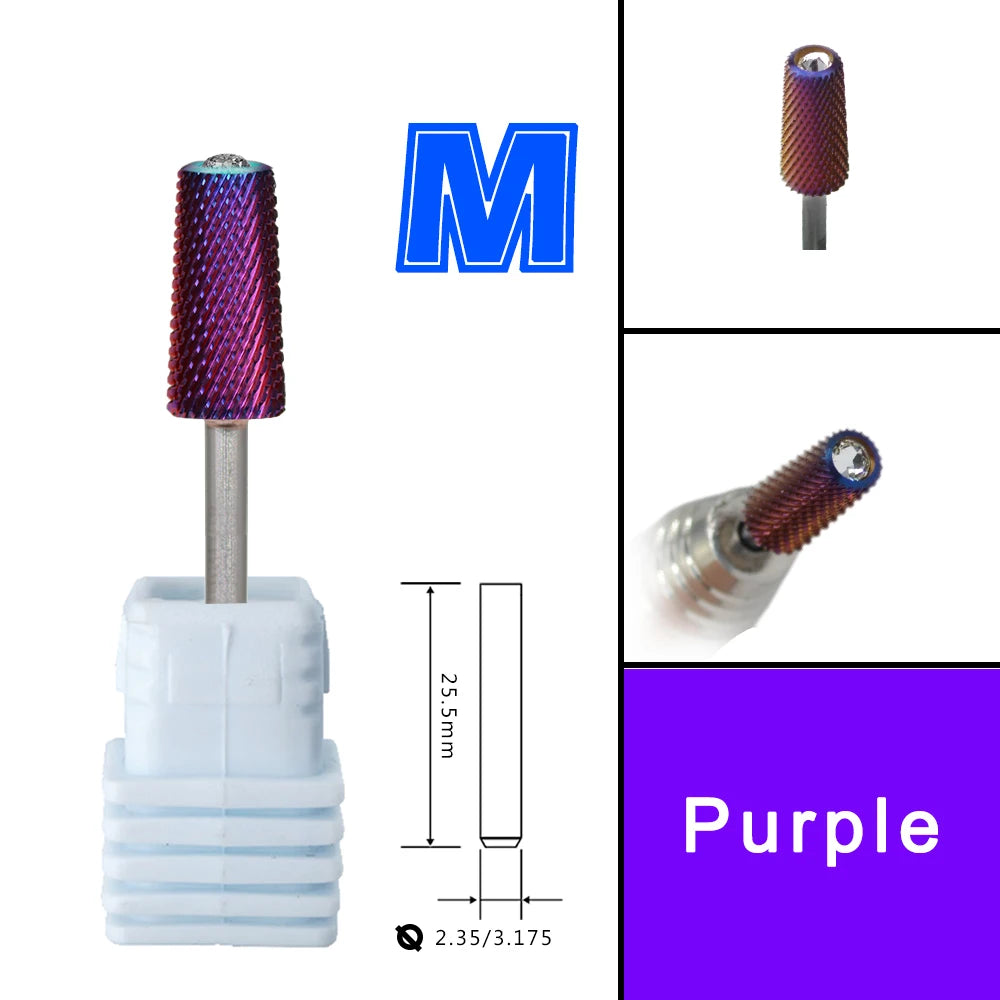RolinStar 6.6 Safety Large Diamond Crystal Trapezium Tapered Barrel purple  steel Carbide milling cutter nail drill bit