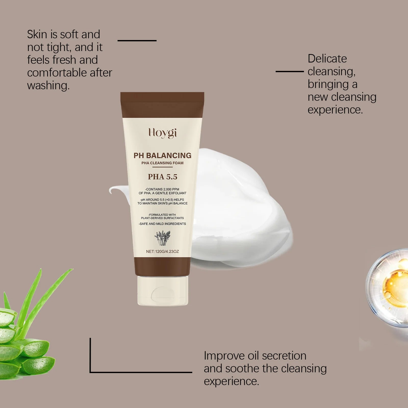 Hydrating Cleansing Foam, Gentle Face Wash with Aloe & Mint for Sensitive Skin, Refreshing Non-Drying Formula