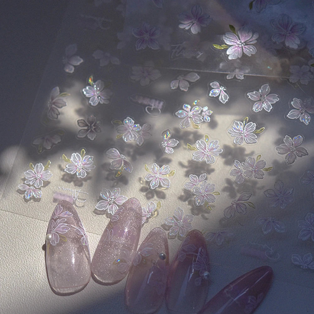 5D Jelly Flower Nail Stickers Delicate Petal Blossom Shiny Like Translucent Floral Self Adhesive Decoration Manicure Decal DIY